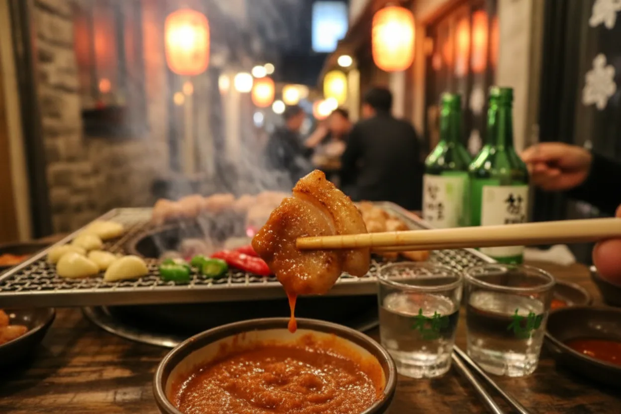 막창구이 조리 5단계: 된장에 찍어 먹기