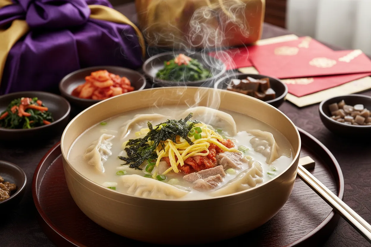만둣국 조리 5단계: 고명 얹어 내기