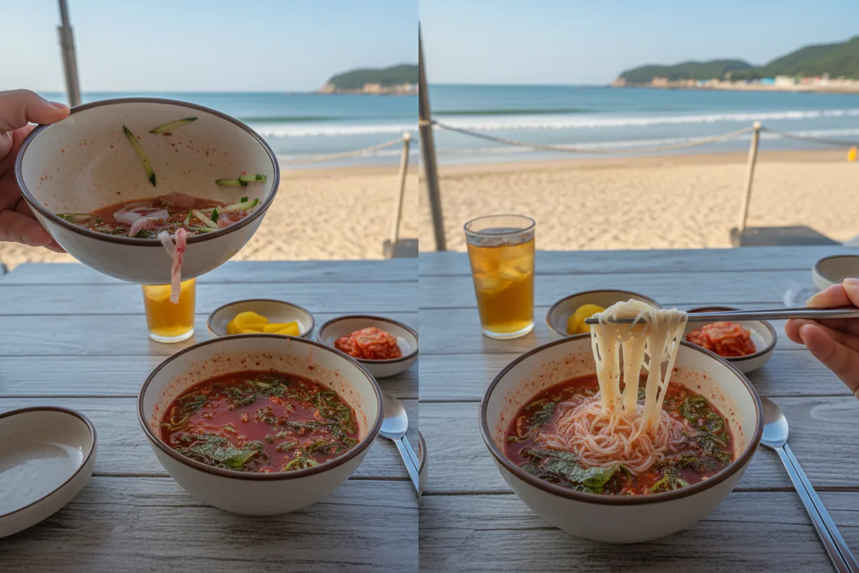 물회 조리 5단계: 훌훌 마시고 말아먹기