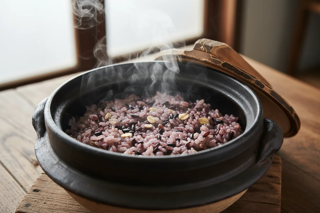 오곡밥 조리 4단계: 짓고 뜸 들이기