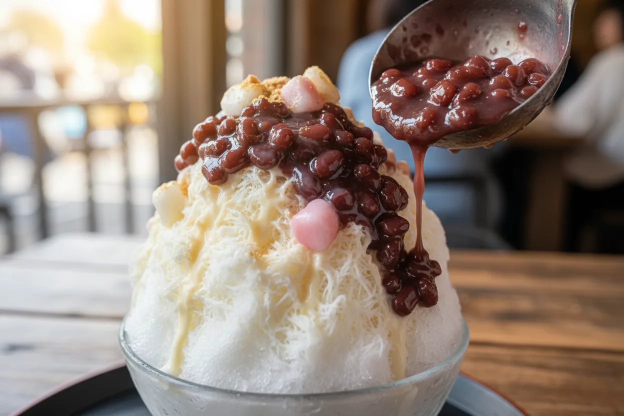 팥빙수 조리 5단계: 팥 얹어 내기