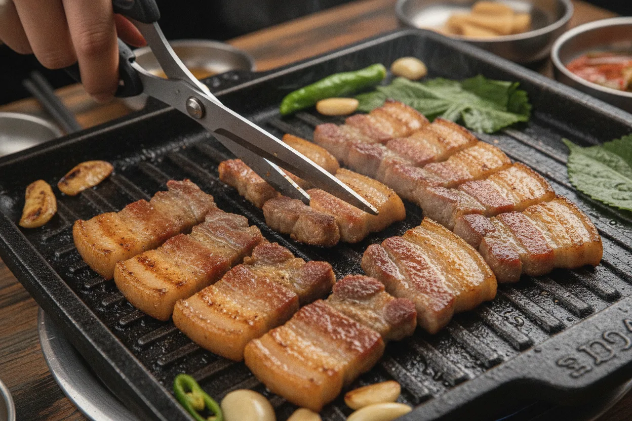 삼겹살 조리 4단계: 먹기 좋게 자르기
