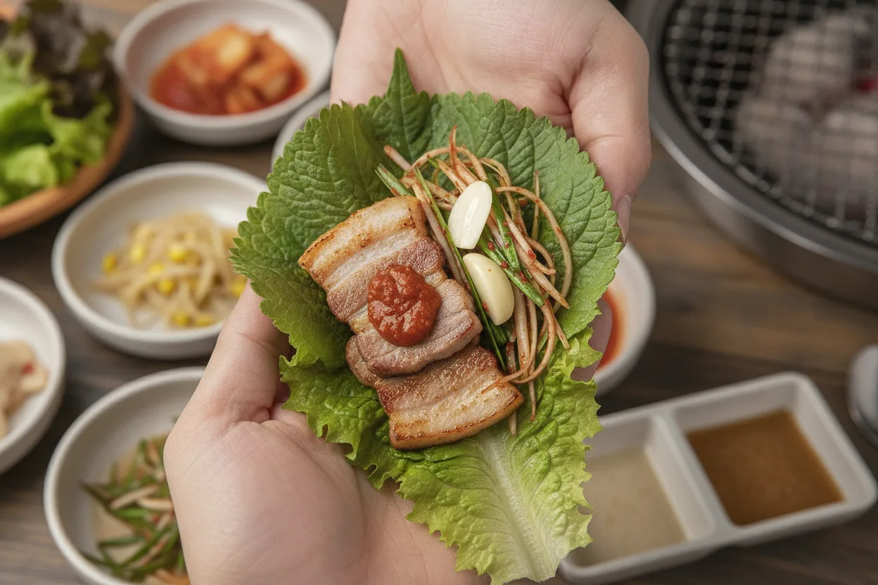 삼겹살 조리 5단계: 쌈 싸 먹기