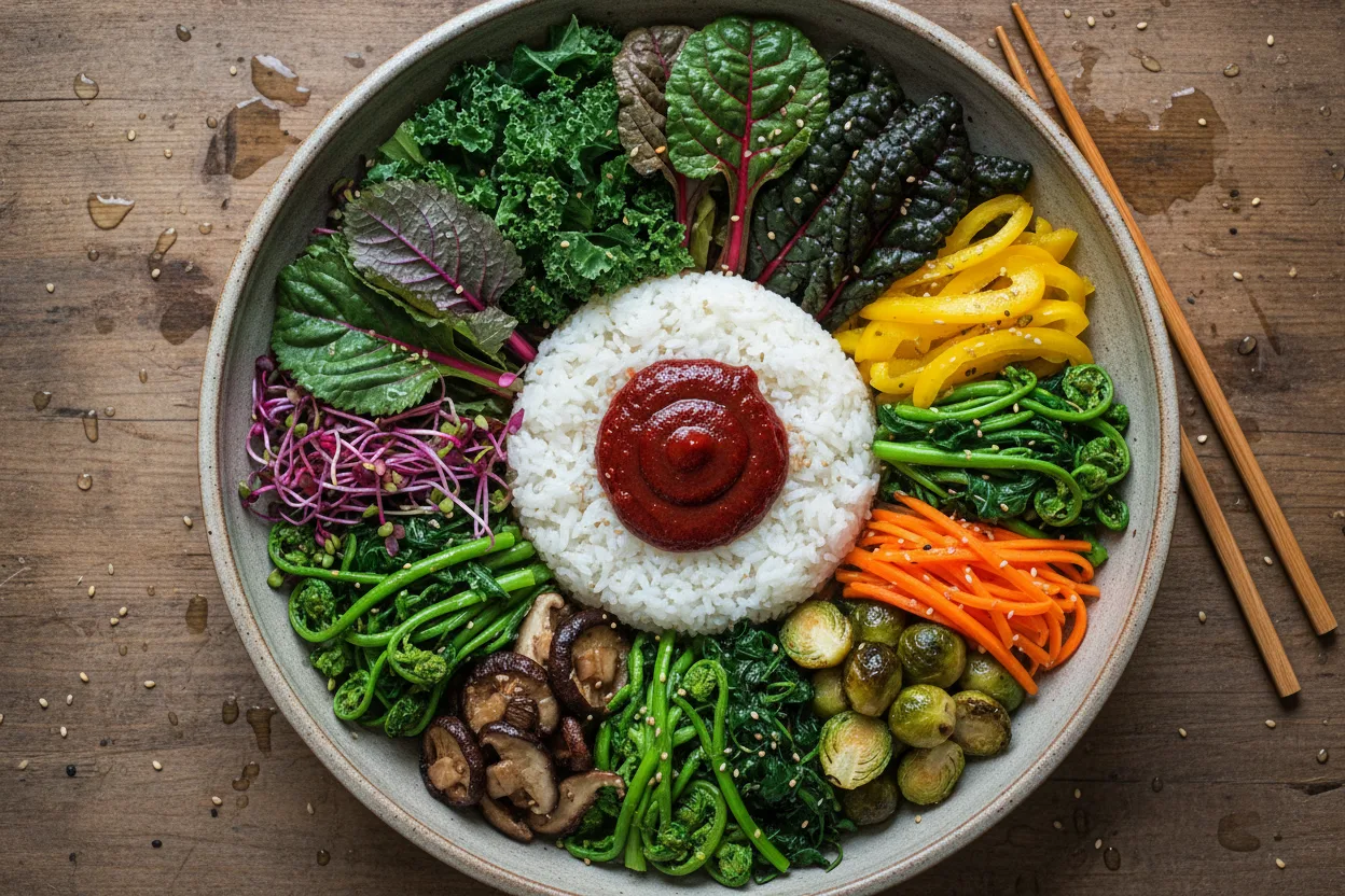 산채비빔밥 조리 4단계: 돌려 담기