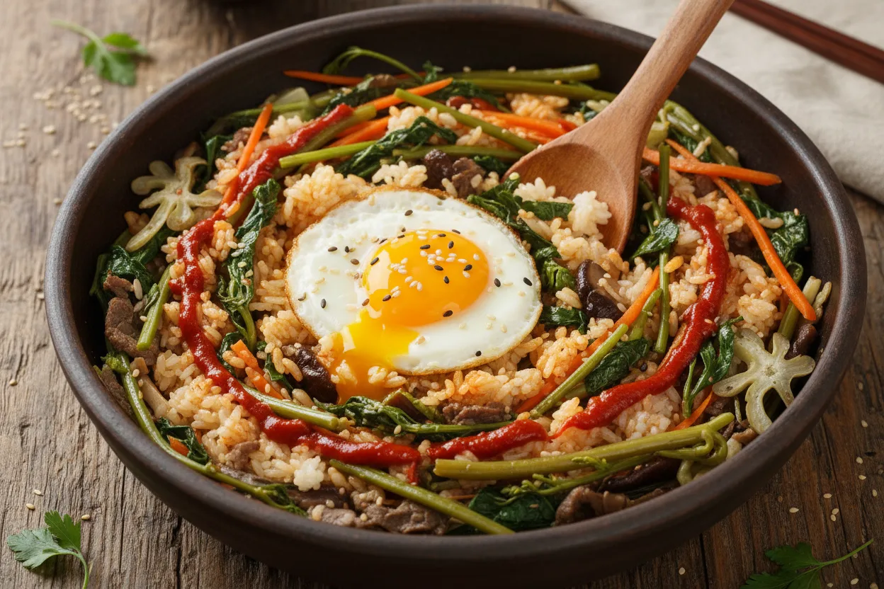 산채비빔밥 조리 5단계: 비벼 내기