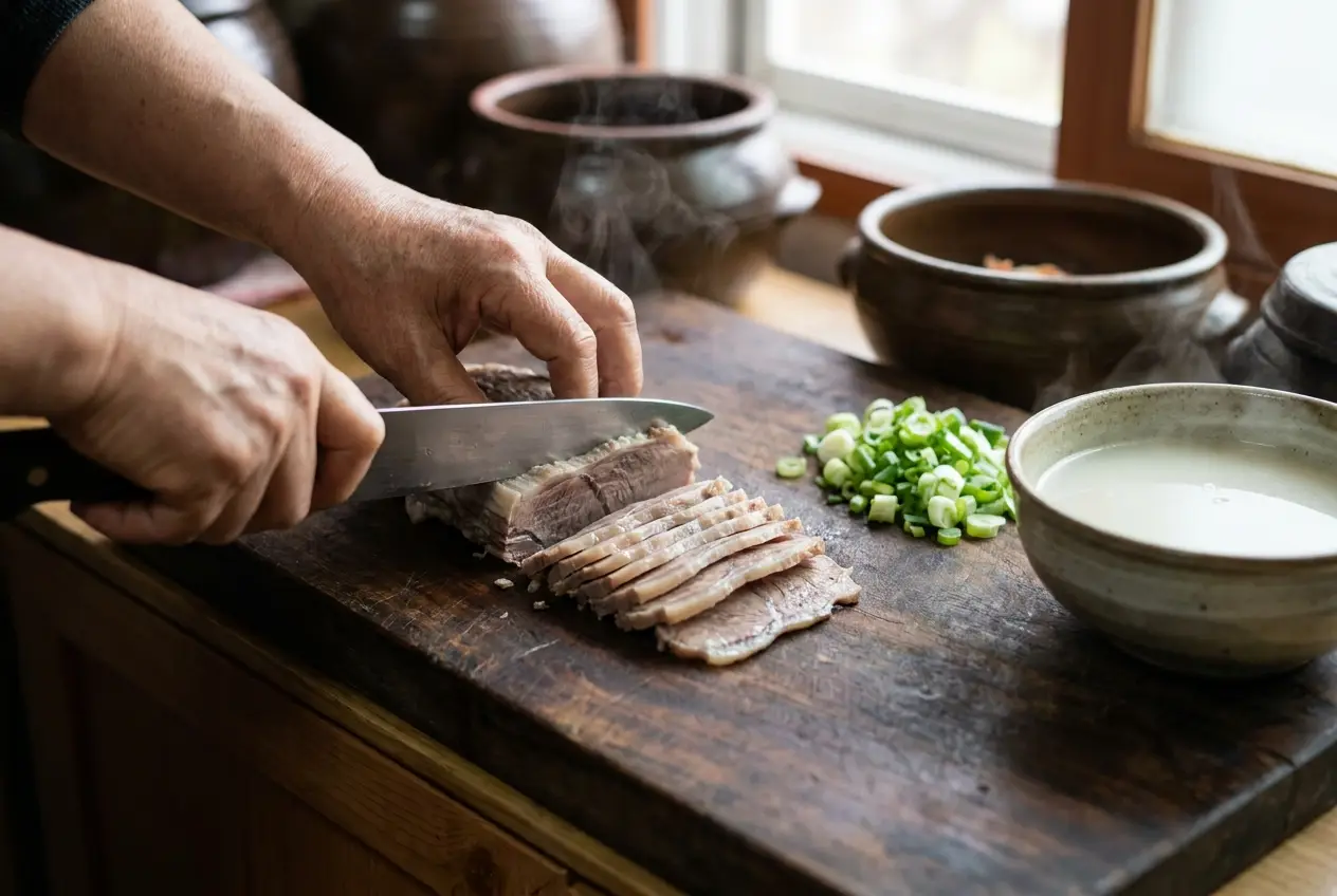 설렁탕 조리 5단계: 썰고 담아내기