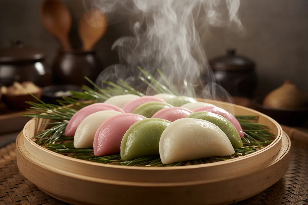 송편 조리 4단계: 솔잎 깔고 찌기