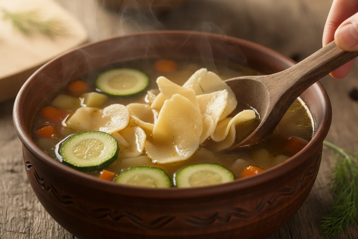 수제비 조리 4단계: 채소 넣고 끓이기