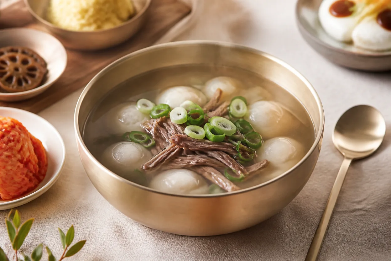 토란국 조리 5단계: 고기 얹어 내기