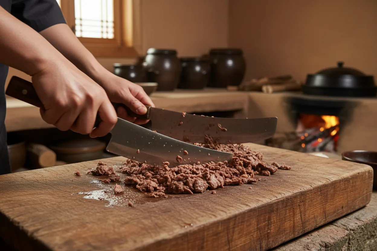떡갈비 조리 1단계: 고기 다지기