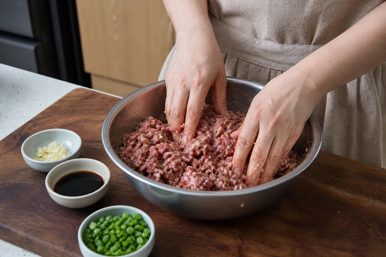 떡갈비 조리 2단계: 양념하고 치대기