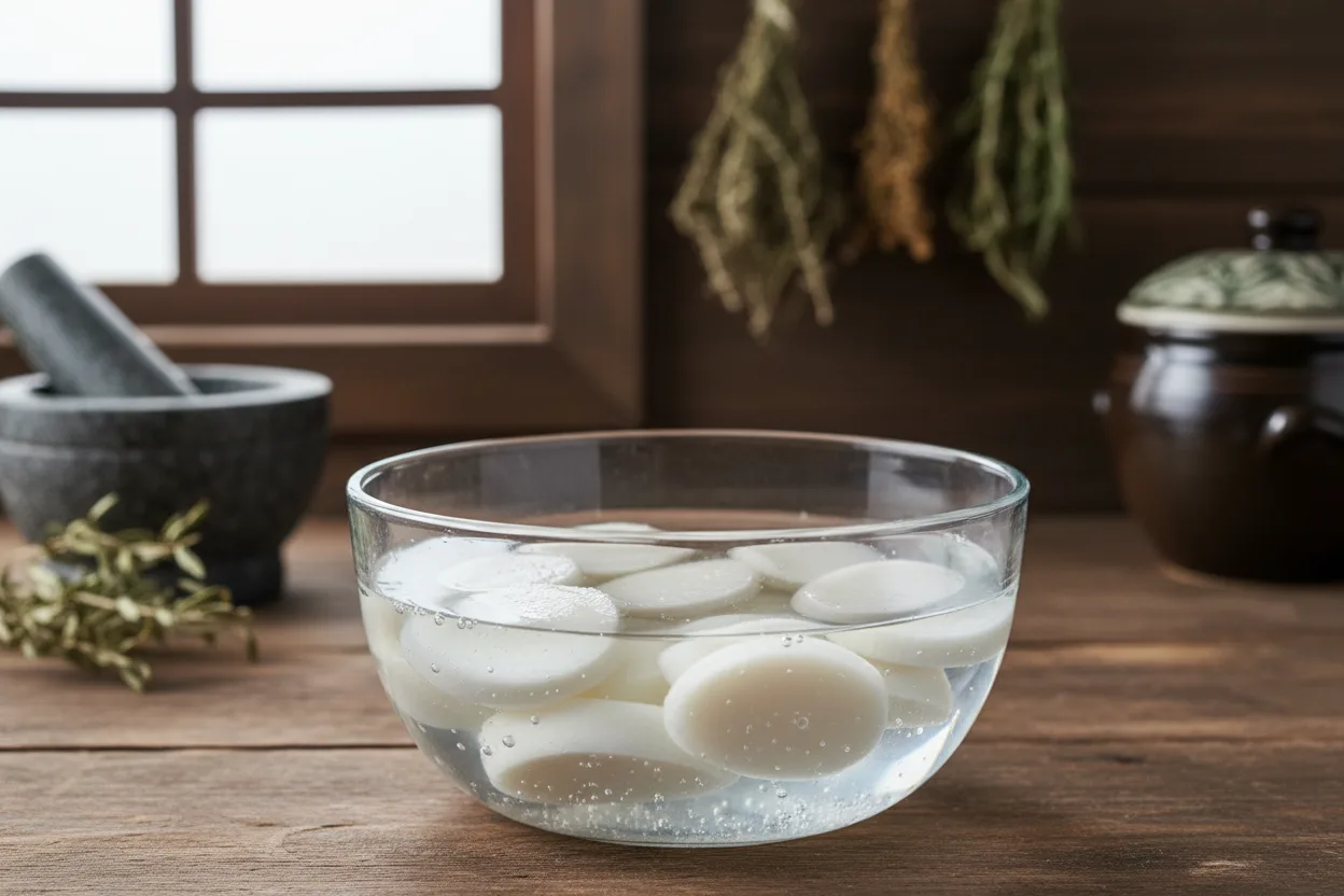 떡국 조리 1단계: 떡 불리기