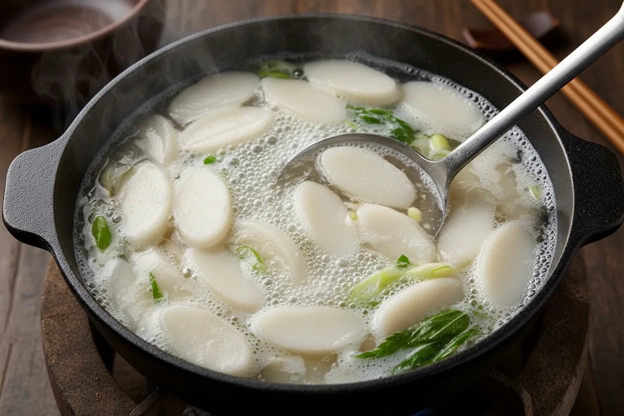 떡국 조리 3단계: 떡 넣어 끓이기
