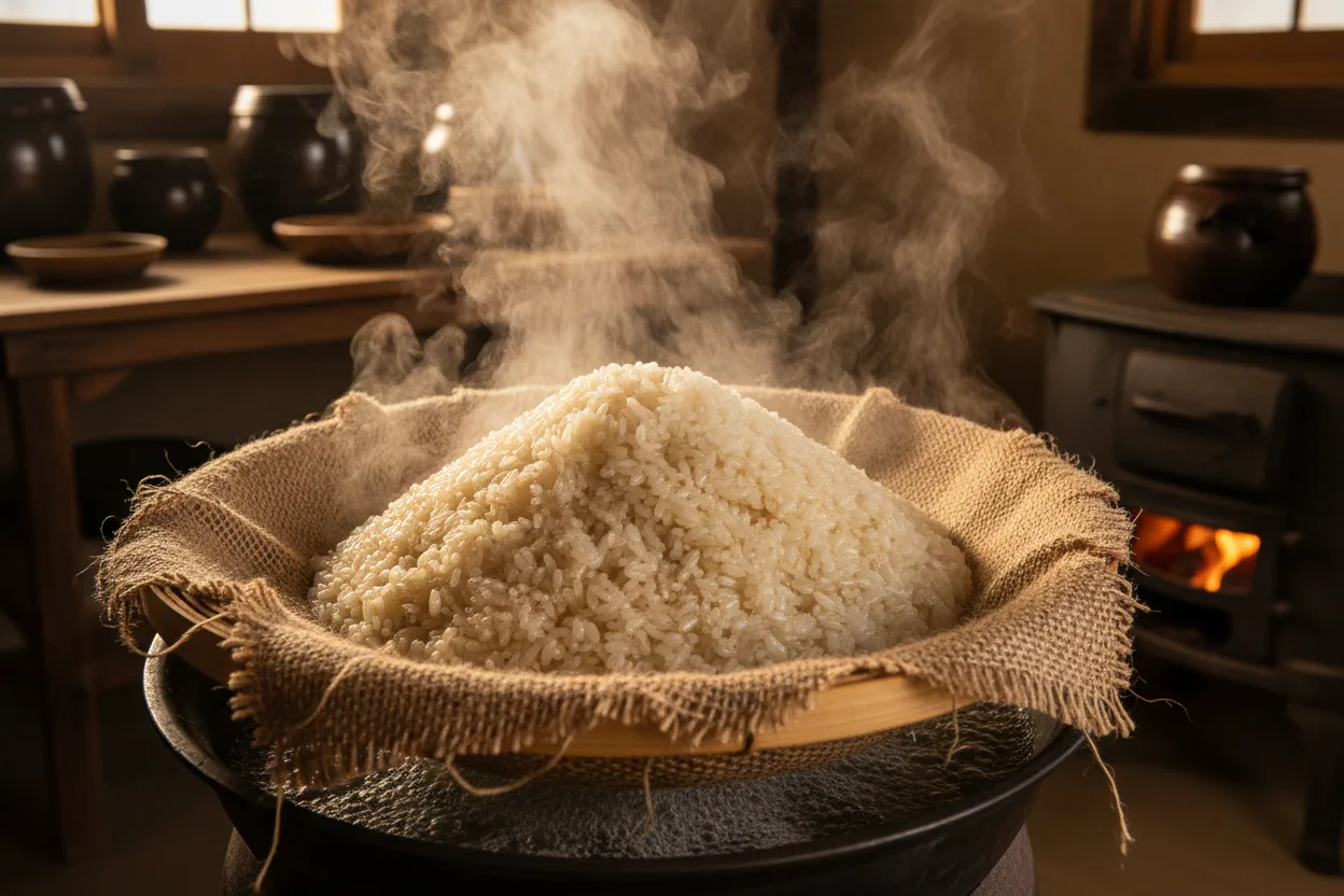 연잎밥 조리 1단계: 찹쌀 불려 초벌 찌기