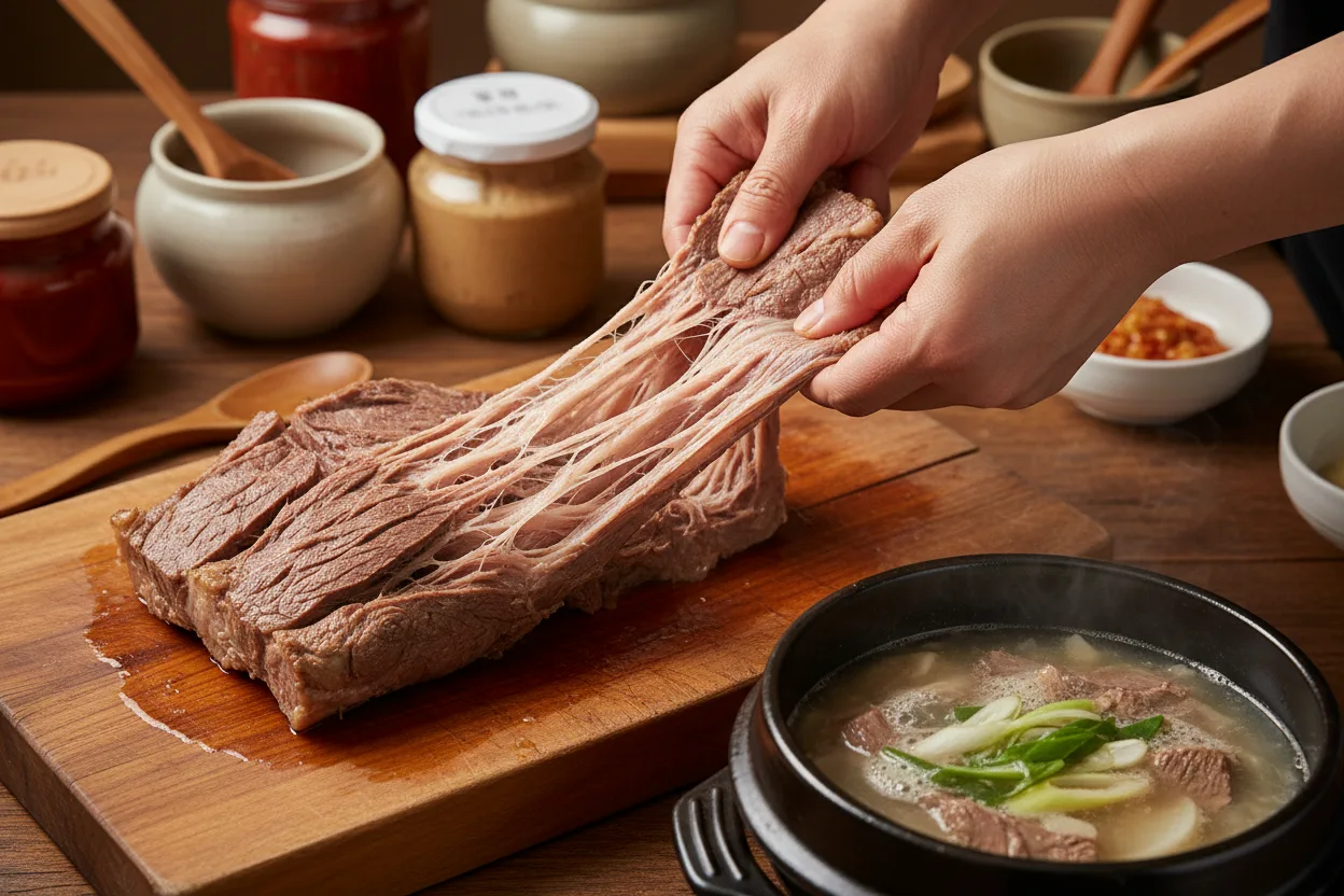 육개장 조리 1단계: 고기 삶아 찢기