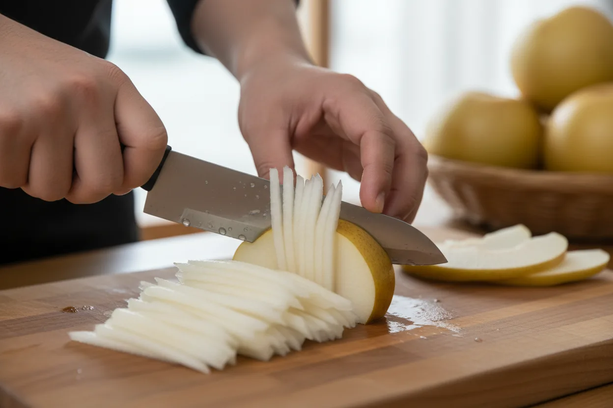 육회비빔밥 조리 4단계: 배 채 준비